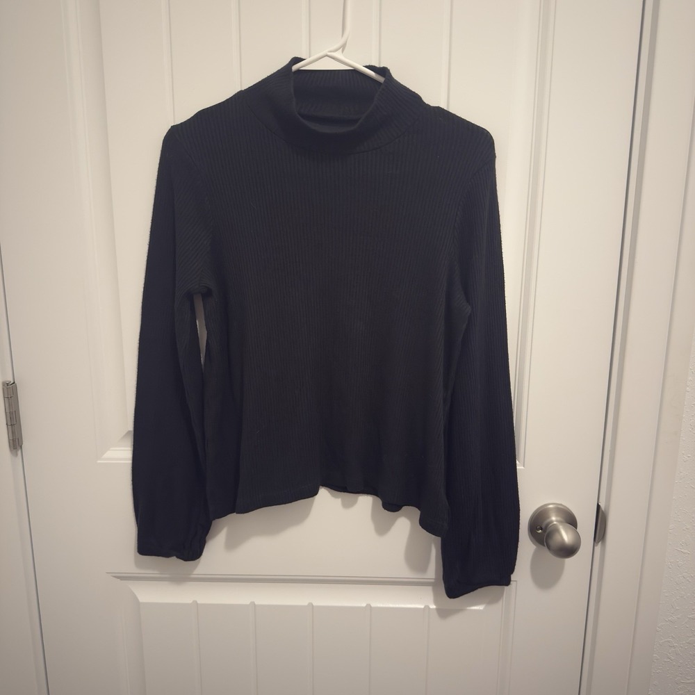 Madewell Women's Black Ribbed Fabric Mock Neck Shirt Size S